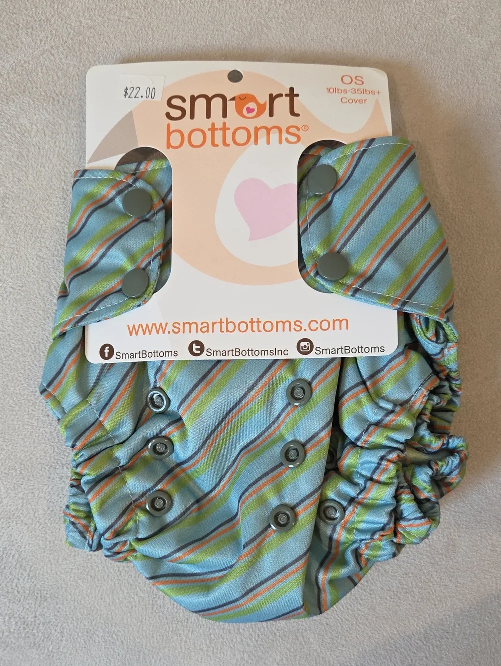 NWT Smart Bottoms Baby Cloth Diaper Cover - Blue Stripe - One Size (10lb-35lbs+)
